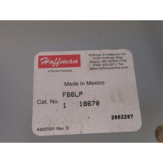 Hoffman F-66LP 18670 Closure Plate F66LP