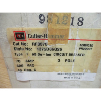 Cutler-Hammer RF3070 AB De-Ion 70 AMP Circuit Breaker