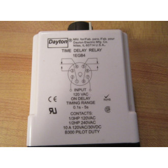 Dayton 1EGB4 Time Delay Relay - New No Box