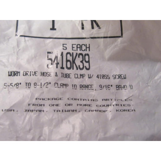 5416K39 Worm Drive Hose & Tube Clamp W410SS Screw (Pack of 5)