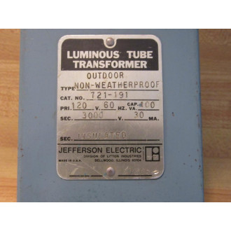 Jefferson Electric 721-191 Luminous Tube Transformer 721191 - Used