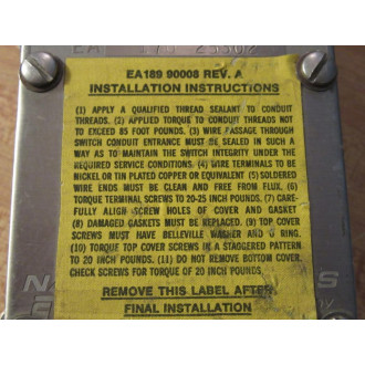 Danaher Controls EA170 25302 Limit Switch EA17025302 Rev A - New No Box
