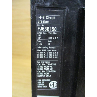 ITE FJ63B150 Siemens 150 AMP Circuit Breaker