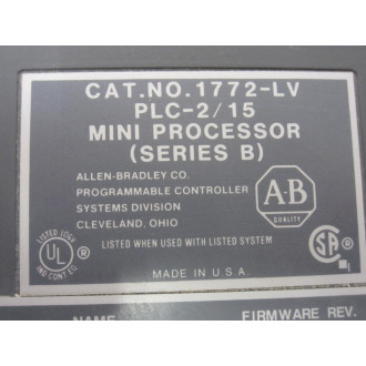 Allen Bradley 1772-LV PLC-215 Mini Processor 1772LV FW Rev.H Ser.B wKey - Used