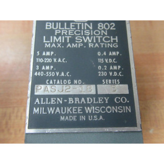 Allen Bradley 802-PASJ218 Limit Switch 802PASJ218 5A - New No Box