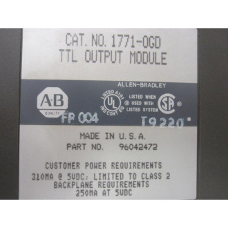 Allen Bradley 1771-OGD Module 1771-0GD Part No.96042472 - Used