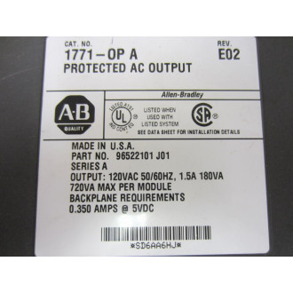 Allen Bradley 1771-OP AC Output Module 1771-0P Series A  Rev.E02 - Used