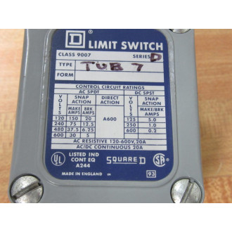 Square D 9007-TUB 7 Limit Switch 9007TUB7 - New No Box