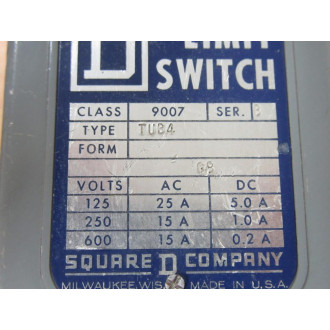 Square D 9007 TUB4 Limit Switch 9007TUB4 Series B Form GB - New No Box