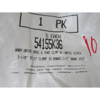 54155K36 Worm Drive Hose & Tube Clamp w305SS Screw (Pack of 5)