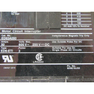 Siemens ED63A050 Circuit Breaker ED63A050L wA01ED65 - Used
