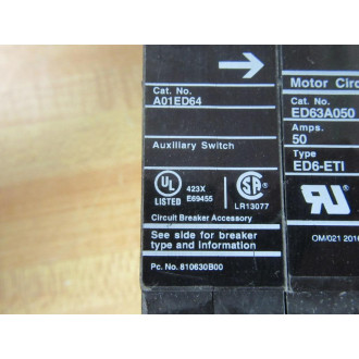 Siemens ED63A050 Circuit Breaker ED63A050L wA01ED65 - Used