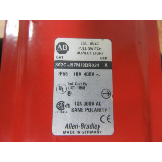 Allen Bradley 802C-J57M18BR024 Pull Switch wPilot Light 802CJ57M18BR024 - New No Box