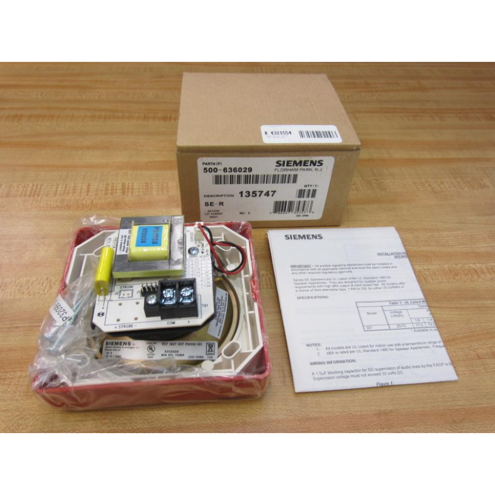 Siemens 500-636029 SE-R Fire Alarm 135747 Siemens 500-636029 SE-R Fire Alarm 135747