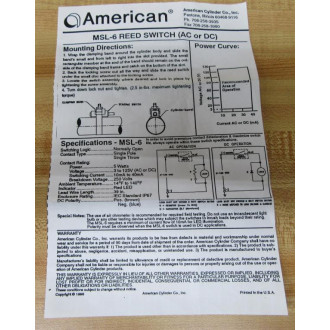 American Cylinder M26SL Reed Switch