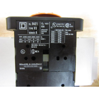 Square D 9421-V3 Disconnect Switch 9421V3 With OnOff Switch Series A - Used