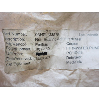 Emilius 03HP-133578 Bearing Adjustment Seal Nut - New No Box