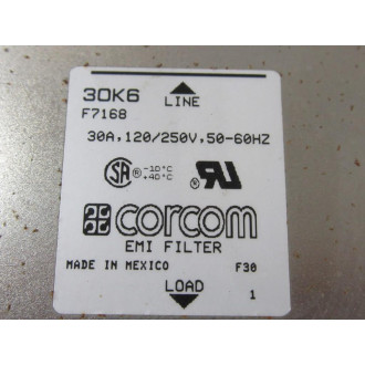 Corcom 30K6 EMI Filter 30A 120250V - Used Corcom 30K6 EMI Filter 30A 120250V - Used