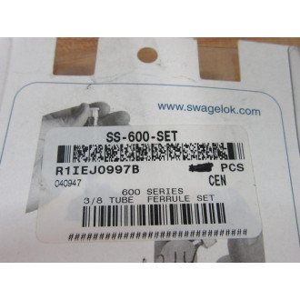 Swagelok SS-600-SET 38" Tube Ferrule Set SS600SET (Pack of 20)