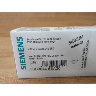 Siemens 3SB3644-6BA20 Pilot Light 3SB36446BA20