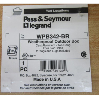 Pass & Seymour Legrand WPB342-BR Outlet Box WPB342BR - New No Box Pass & Seymour Legrand WPB342-BR Outlet Box WPB342BR - New No Box