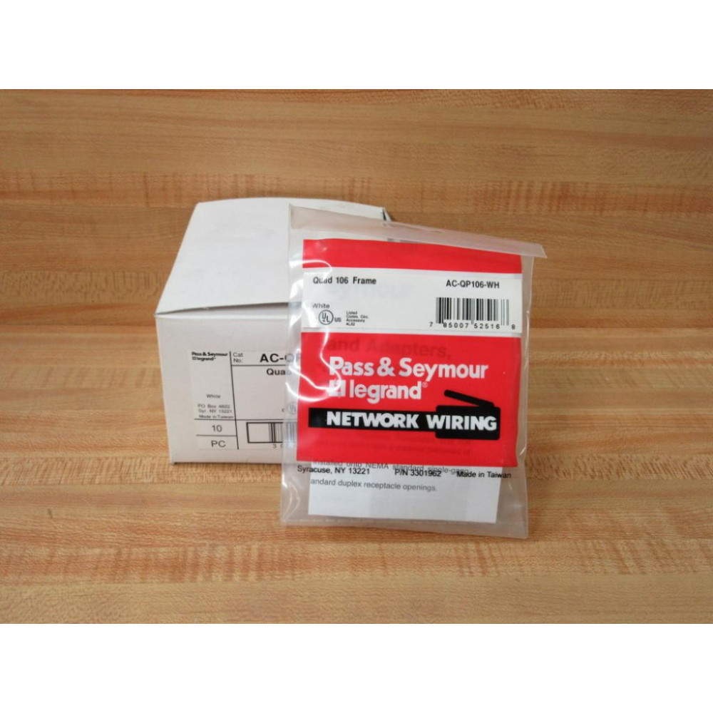 Pass & Seymour AC-QP106-WH Legrand Quad 106 Frame ACQP106WH (Pack of 10)