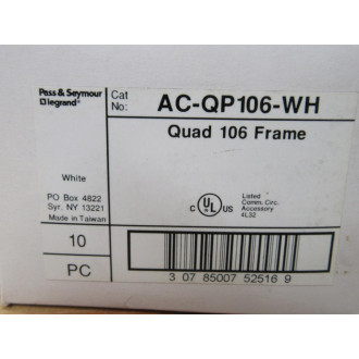 Pass & Seymour AC-QP106-WH Legrand Quad 106 Frame ACQP106WH (Pack of 10)