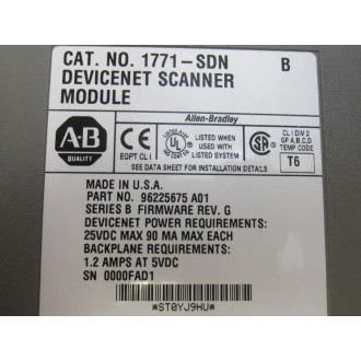 Allen Bradley 1771-SDN Scanner Module 1771SDN Ser.BRev.G - New No Box