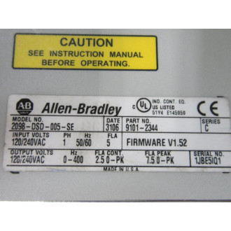 Allen Bradley 9101-2344 Ultra3000 AC Drive 2098-DSD-005-SE - Used