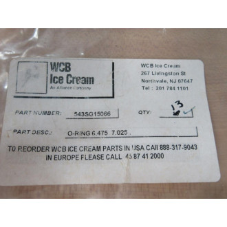 WCB Ice Cream 543SG15066 O-Ring (Pack of 13) WCB Ice Cream 543SG15066 O-Ring (Pack of 13)