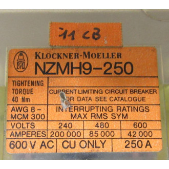 KlocknerMoeller ZM-9A-175-NA Disconnect Switch NZMH9-250 250A - Used