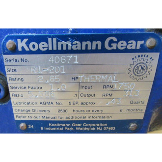 Koellmann Gear R1-201 Gear Reducer R1201 - Used Koellmann Gear R1-201 Gear Reducer R1201 - Used