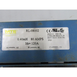 MTE RL-08002 3-Phase Reactor RL08002 - Used