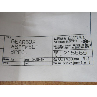 Warner Electric 215669 Gear Box Assembly 001430