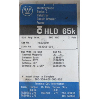 Westinghouse HLD3600F Circuit Breaker - Used