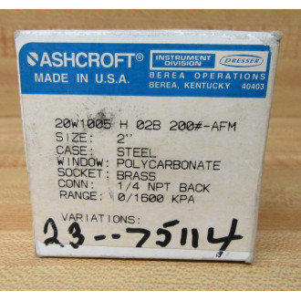 Ashcroft 20W1005-H-02B 200-AFM Gauge 20W1005H02B200AFM Ashcroft 20W1005-H-02B 200-AFM Gauge 20W1005H02B200AFM