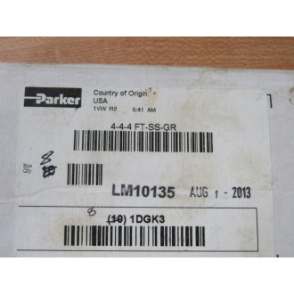 Parker 1DGK3 14" SS Tee Pipe Fitting 4-4-4 FT-SS-GR (Pack of 8) Parker 1DGK3 14" SS Tee Pipe Fitting 4-4-4 FT-SS-GR (Pack of 8)