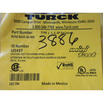 Turck RYM RKM 40-4M Minifast Cordset U5437