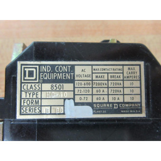 Square D 8501-HO-40 Control Relay 8501-H0-40 Series B - Used