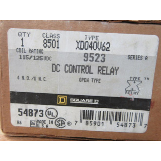 Square D 8501-XDO40V62 DC Control Relay 8501-XD040V62
