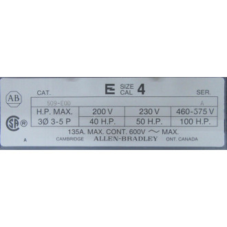 Allen Bradley 509-EOD Non-Reversing Starter 509-E0D - New No Box