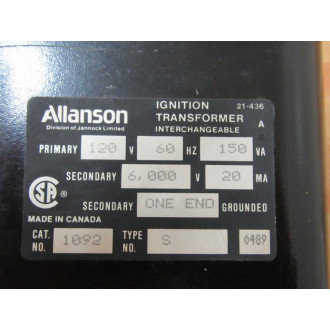 Allanson 1092 Transformer Cross Ref. 612-6A7 Type S - Used