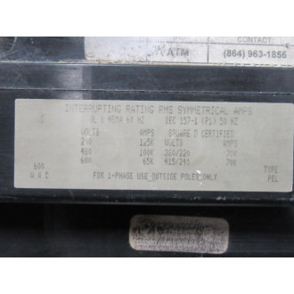 Square D PEF362000LIG Solid State Trip Circuit Breaker - Used Square D PEF362000LIG Solid State Trip Circuit Breaker - Used