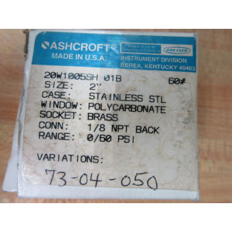 Ashcroft 20W1005SH 01B Pressure Gauge  18" NPT Back 0-60 PSI Ashcroft 20W1005SH 01B Pressure Gauge  18" NPT Back 0-60 PSI