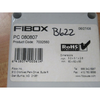 Fibox PC 080807 PC Enclosure PC080807 Fibox PC 080807 PC Enclosure PC080807