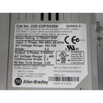 Allen Bradley 22D-D2P3H204 PowerFlex 40P AC Drive 22DD2P3H204 - Used