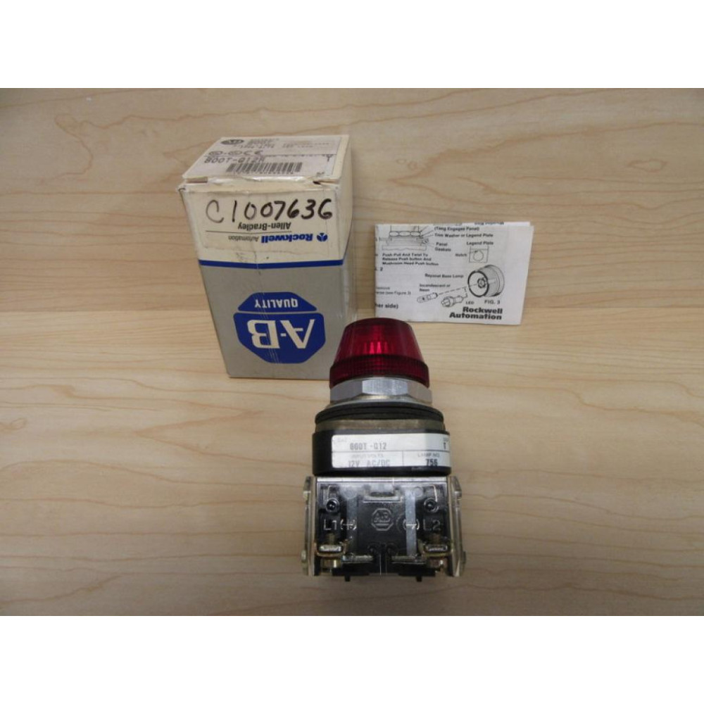 Allen Bradley 800T-Q12R Pilot Light. 800TQ12R Ser. TWRed Lens