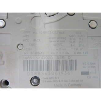 Allen Bradley 1489-M1D020 2A Circuit Breaker 1489M1D020 - New No Box Allen Bradley 1489-M1D020 2A Circuit Breaker 1489M1D020 - New No Box