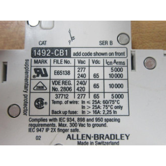 Allen Bradley 1492-CB1G100 Circuit Breaker 1492CB1G100 10A Series B (Pack of 2) - New No Box Allen Bradley 1492-CB1G100 Circuit Breaker 1492CB1G100 10A Series B (Pack of 2) - New No Box