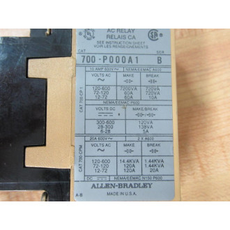 Allen Bradley 700-P000A1 Relay 700P000A1 Series B - Used